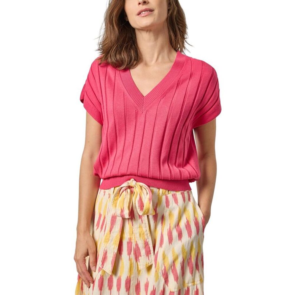Lilla P Womens  Wide Rib Wedge V-Neck Sweater